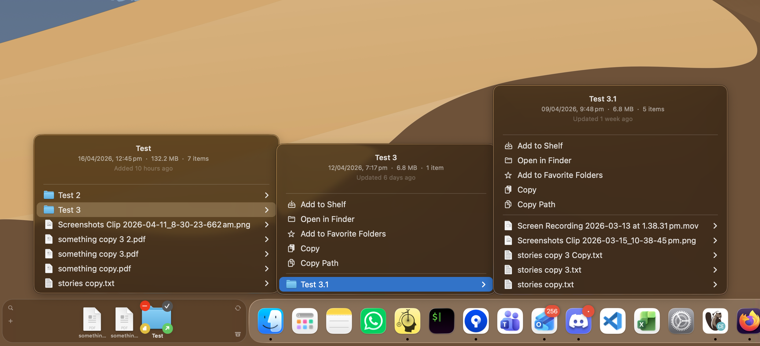Folder inside Dockside shelf